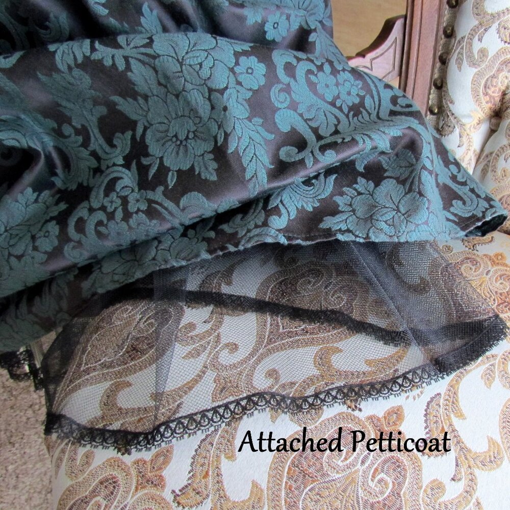 JESSICA McCLINTOCK BROCADE DRESS, 6, DARK GREEN OFF-SHOULDER ROMANTIC VINTAGE - Picture 6 of 13